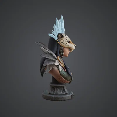 Tượng Bán Thân Nữ Tư Tế Báo Đốm – Pháp Sư Bộ Lạc Huyền Bí Với Mũ Lông Vũ