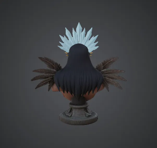 Tượng Bán Thân Nữ Tư Tế Báo Đốm – Pháp Sư Bộ Lạc Huyền Bí Với Mũ Lông Vũ - Image 3