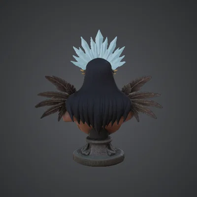 Tượng Bán Thân Nữ Tư Tế Báo Đốm – Pháp Sư Bộ Lạc Huyền Bí Với Mũ Lông Vũ