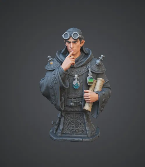 Tượng Bán Thân Arcane Alchemist – Bậc Thầy Giả Kim Thuật Với Kính Bảo Hộ - Image 1
