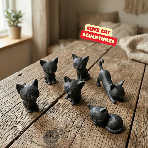 BỘ MÈO LƯỜI / TƯỢNG MÈO HIỆN ĐẠI / TƯỢNG MÀU ĐEN / MÔ HÌNH ĐỒ CHƠI - Image 1