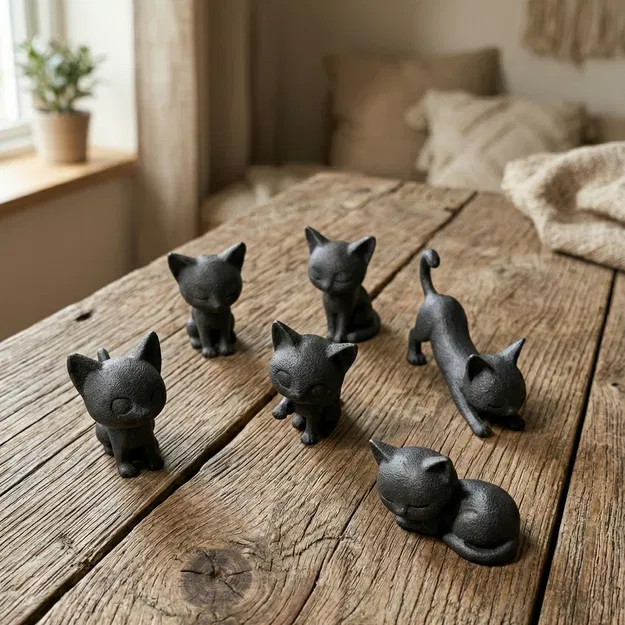 BỘ MÈO LƯỜI / TƯỢNG MÈO HIỆN ĐẠI / TƯỢNG MÀU ĐEN / MÔ HÌNH ĐỒ CHƠI - Image 4