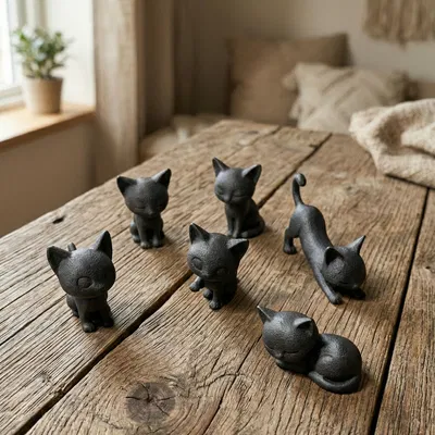 BỘ MÈO LƯỜI / TƯỢNG MÈO HIỆN ĐẠI / TƯỢNG MÀU ĐEN / MÔ HÌNH ĐỒ CHƠI