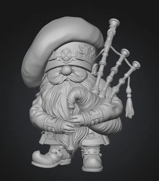 Mô hình chú lùn thổi kèn túi Scotland (Highland Bagpiper Gnome) 3D - Image 1