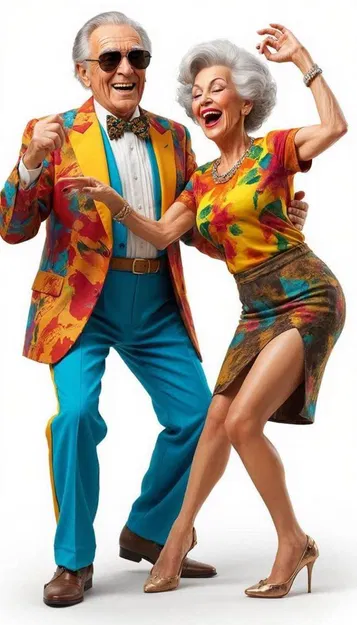 Mô hình 3D cặp đôi cao tuổi khiêu vũ Rainbow Rhythm Dance nghệ thuật - Image 2