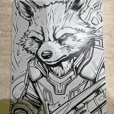 Tranh in 3D Hue Forge hình Rocket Raccoon sắc nét trang trí bàn làm việc