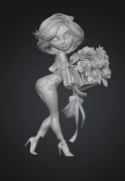 Mô hình 3D cô gái ôm bó hoa hồng (Rosy Bouquet Pose) cực đẹp - Image 1