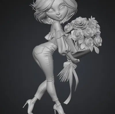 Mô hình 3D cô gái ôm bó hoa hồng (Rosy Bouquet Pose) cực đẹp