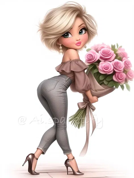 Mô hình 3D cô gái ôm bó hoa hồng (Rosy Bouquet Pose) cực đẹp - Image 2