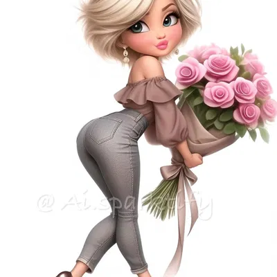 Mô hình 3D cô gái ôm bó hoa hồng (Rosy Bouquet Pose) cực đẹp