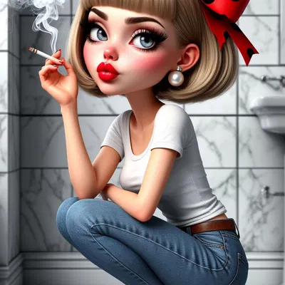 Mô hình 3D nhân vật Pinup với nơ chấm bi đỏ cực đẹp