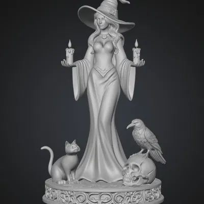 Mô hình 3D The Witch's Vigil: Phù thủy huyền bí trang trí đẹp mắt