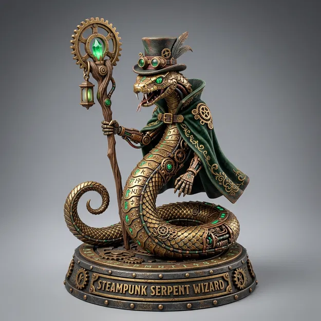 Mô hình Steampunk Serpent Wizard ấn tượng cho tín đồ in 3D - Image 1