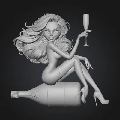 Mô hình 3D nghệ thuật nàng Diva bên chai Champagne cực chất