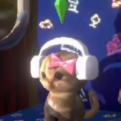 Mô hình 3D Mèo con đeo tai nghe Plumbob Sims đáng yêu