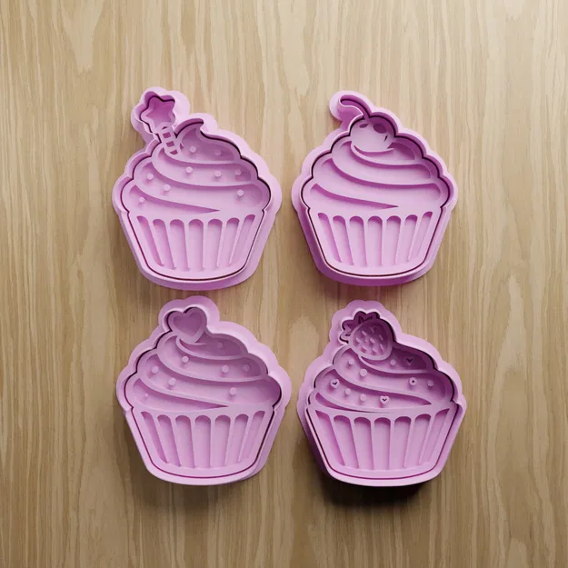 Bộ file STL khuôn cắt bánh quy hình Cupcake | Khuôn Fondant tráng miệng | File in 3D - Image 1