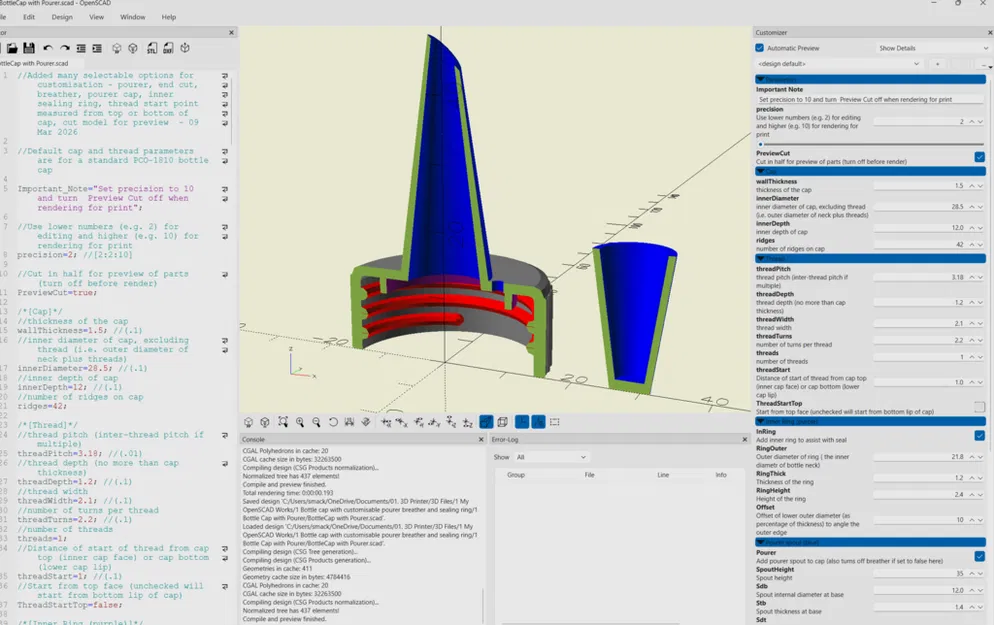 Nắp chai tham số (Parametric) kèm vòi rót và nắp đậy có thể tùy chỉnh - Image 3