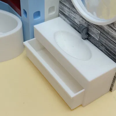 Bộ bàn rửa mặt và gương mini in 3D cho nhà búp bê Playmobil