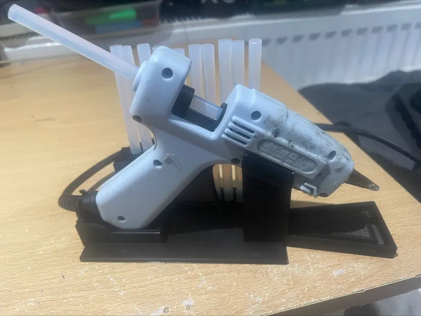 Đế giữ súng bắn keo có khay hứng và ngăn đựng keo nến - Phụ kiện workshop STL - Image 1