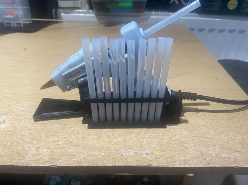 Đế giữ súng bắn keo có khay hứng và ngăn đựng keo nến - Phụ kiện workshop STL - Image 3