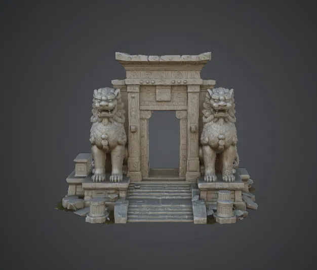 Mô hình Cổng Đền Cổ với Sư Tử Đá - Image 1