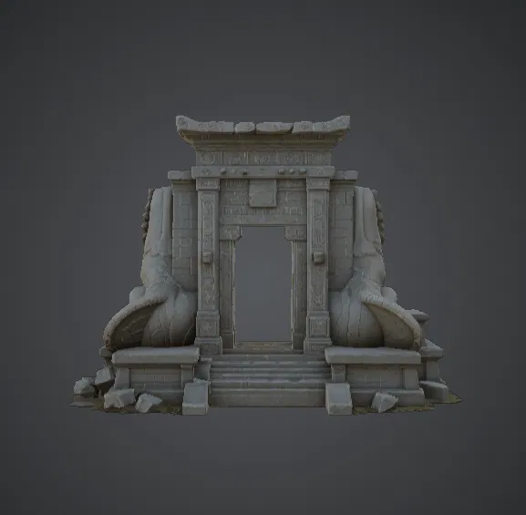 Mô hình Cổng Đền Cổ với Sư Tử Đá - Image 2