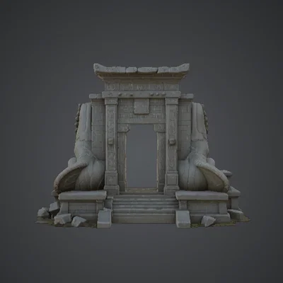 Mô hình Cổng Đền Cổ với Sư Tử Đá