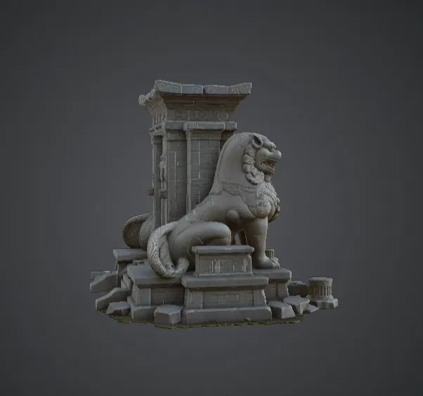 Mô hình Cổng Đền Cổ với Sư Tử Đá - Image 3