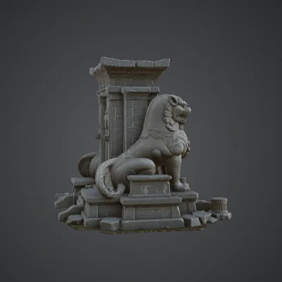 Mô hình Cổng Đền Cổ với Sư Tử Đá