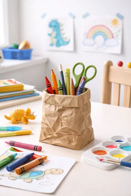 Ống Cắm Bút Túi Giấy Vò Nhăn | Đồ Trang Trí Bàn Làm Việc Hiện Đại - Image 2