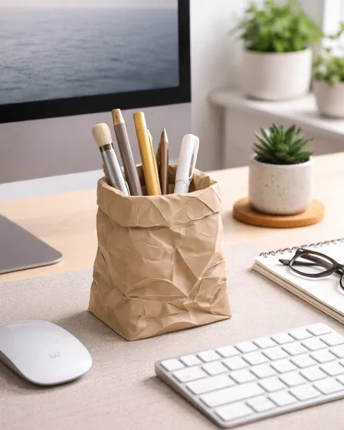 Ống Cắm Bút Túi Giấy Vò Nhăn | Đồ Trang Trí Bàn Làm Việc Hiện Đại - Image 3