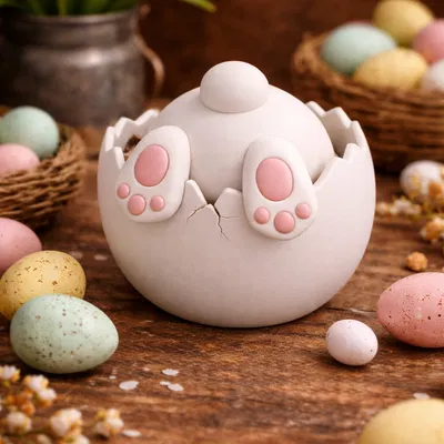 Mô hình 3D Chú thỏ kẹt trong quả trứng Phục Sinh dễ thương