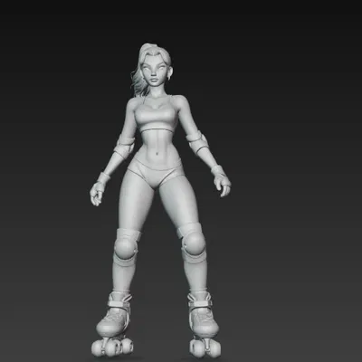 Mô hình 3D nữ vận động viên trượt patin năng động