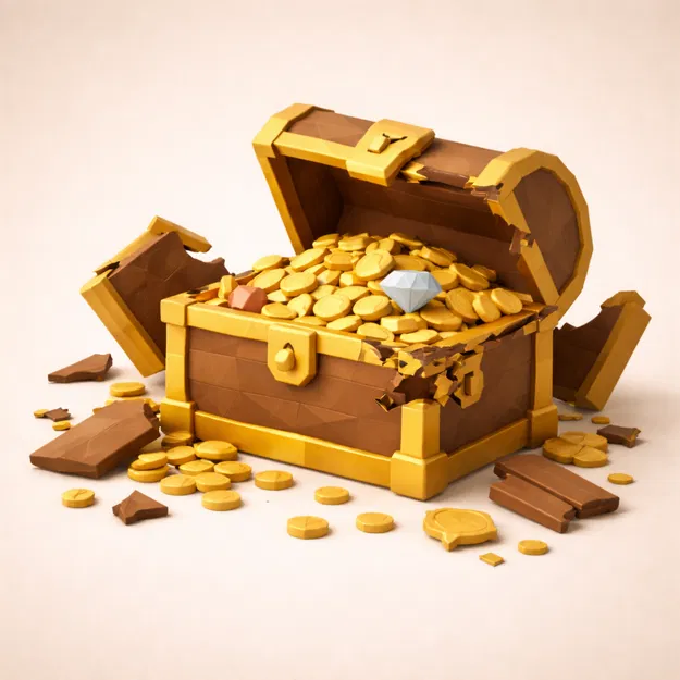 Mô hình rương báu vật Low Poly bị hỏng - Decor phong cách cướp biển - Image 1