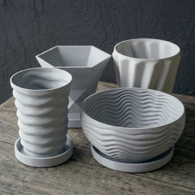 Chậu Cây Họa Tiết Sóng Tùy Chỉnh Kèm Khay Thoát Nước - Image 1