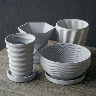 Chậu Cây Họa Tiết Sóng Tùy Chỉnh Kèm Khay Thoát Nước