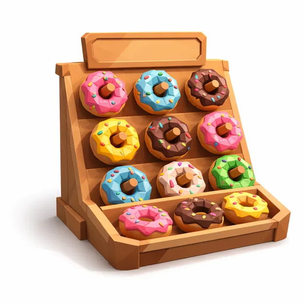 Mô hình kệ trưng bày bánh donut Low Poly (Low Poly Donut Display 2) - Image 1
