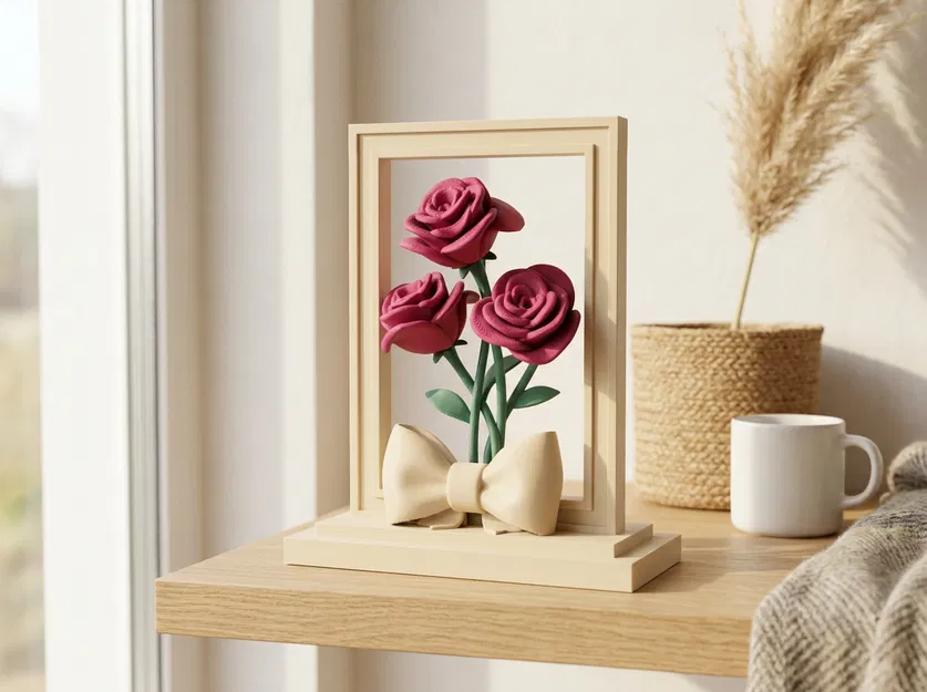 Tác phẩm điêu khắc hoa hồng trong khung - Image 1