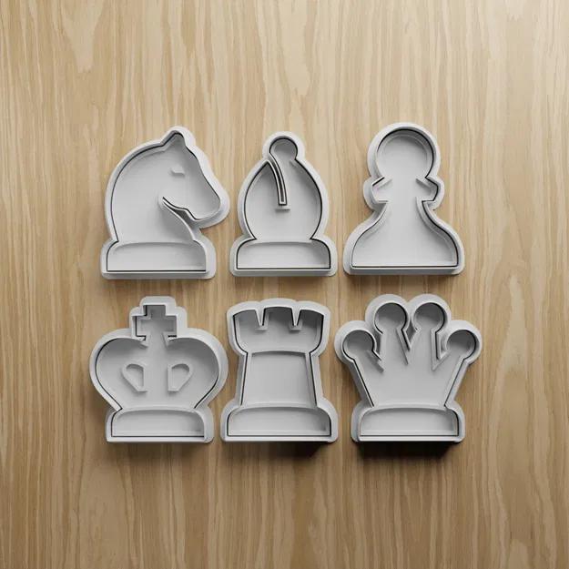 Bộ Khuôn Cắt Bánh Quy Cờ Vua 6 Món (STL) – Vua, Hậu, Xe, Tượng, Mã, Tốt - Image 1