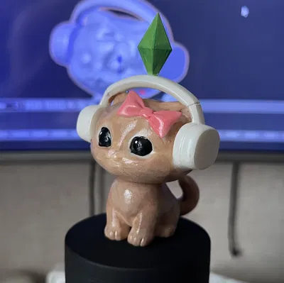 Mô hình 3D Mèo The Sims đeo tai nghe | Đầu tĩnh