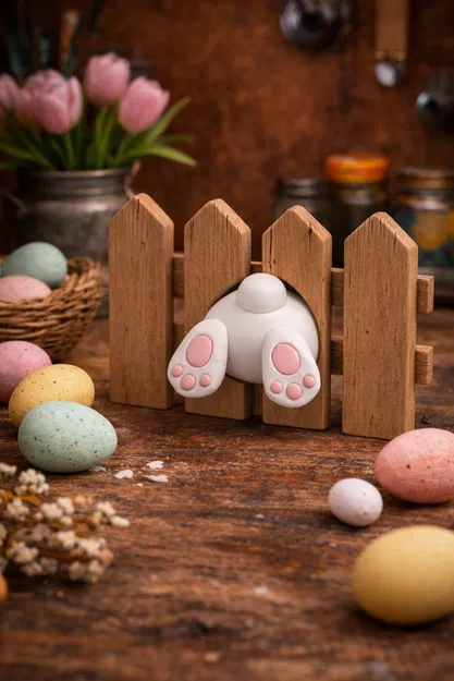 Mô hình in 3D chú thỏ kẹt trong hàng rào trang trí Phục Sinh cực cute - Image 1