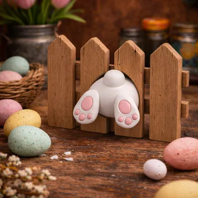 Mô hình in 3D chú thỏ kẹt trong hàng rào trang trí Phục Sinh cực cute