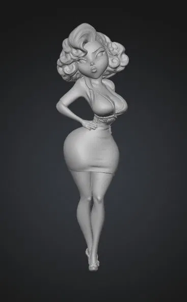 Mô hình 3D cô nàng Pin-Up mặc váy trắng phong cách cổ điển - Image 1