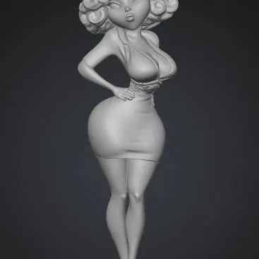 Mô hình 3D cô nàng Pin-Up mặc váy trắng phong cách cổ điển