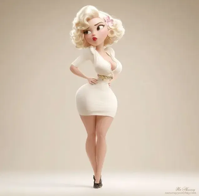Mô hình 3D cô nàng Pin-Up mặc váy trắng phong cách cổ điển - Image 2