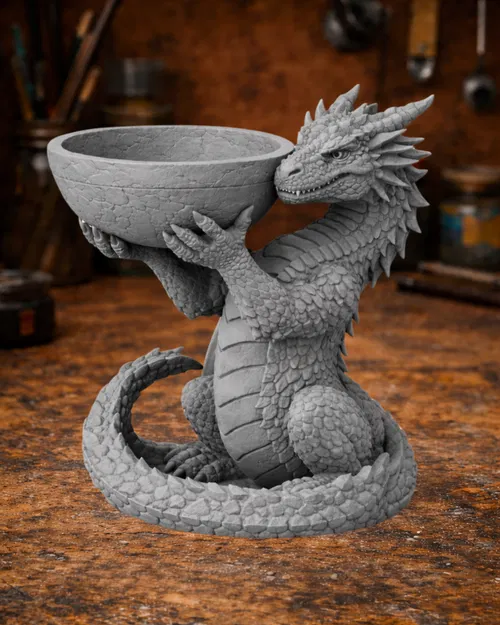 Mô hình rồng giữ bát đá trang trí - Phụ kiện decor độc đáo - Image 1