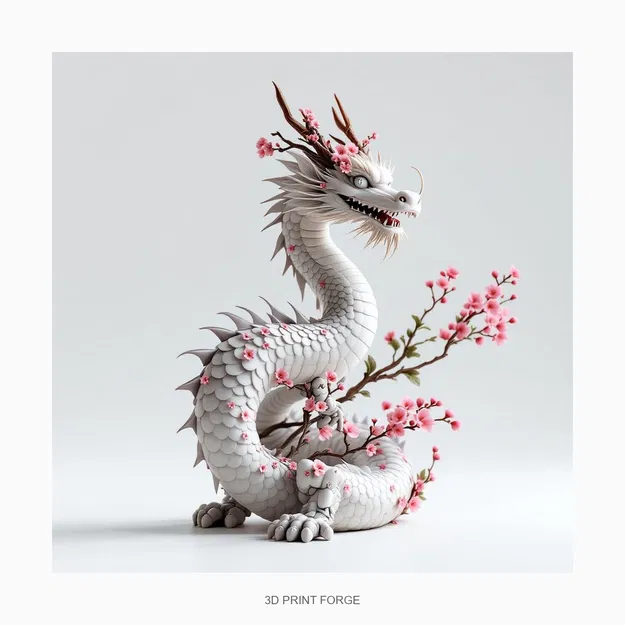 Mô hình rồng hoa khớp nối (Spring Dragon Floral) - File STL in 3D - Image 1