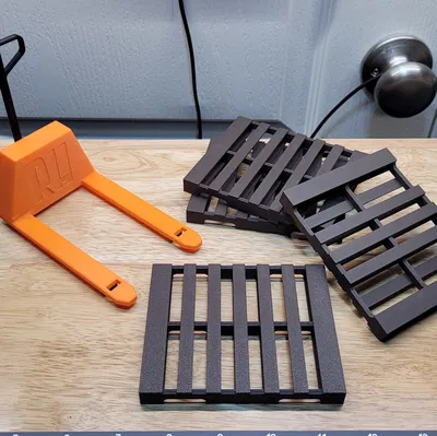 Bộ đế lót ly hình Pallet GMA và xe đẩy hàng 3D