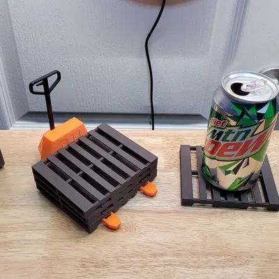 Bộ đế lót ly hình Pallet GMA và xe đẩy hàng 3D