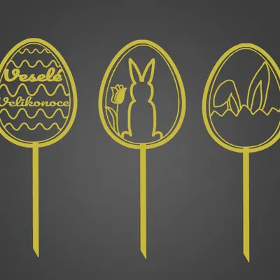 Bộ 3 que cắm trang trí trứng Phục sinh (Easter) in 3D xinh xắn